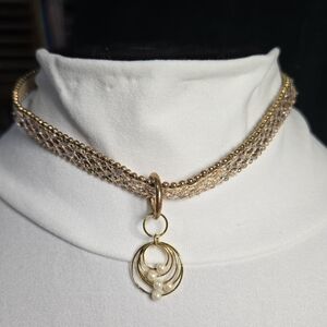 Gold and Silver Beaded Choker Necklace with Pearl Accent